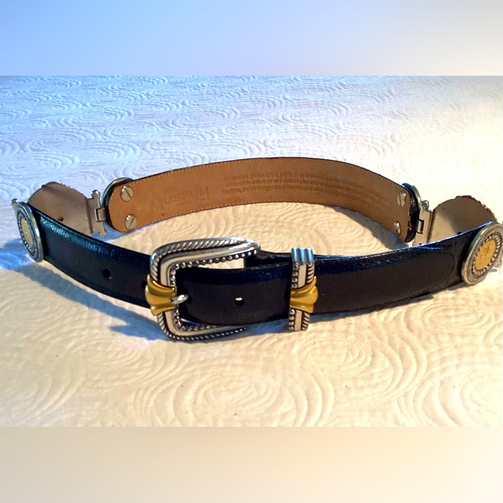 Leather belt with silver & brass coin ornamentation